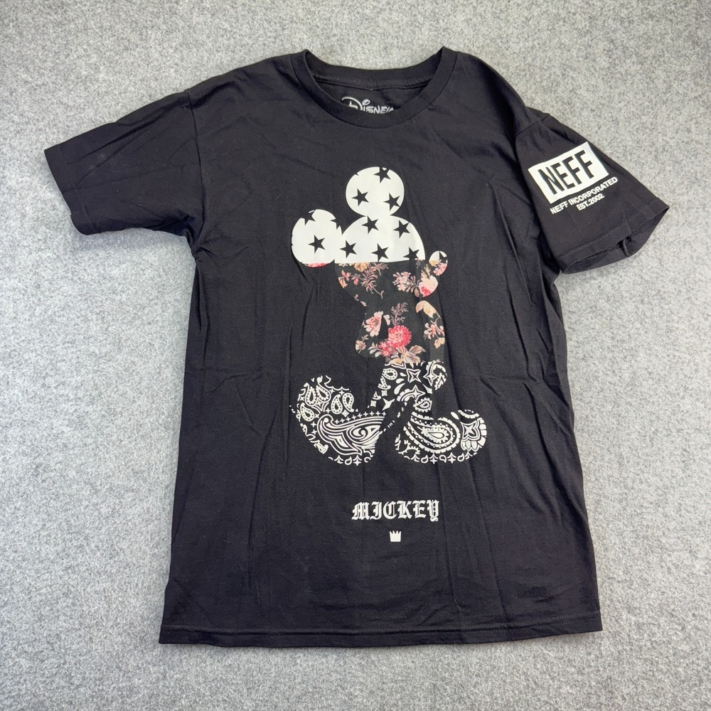 Disney Neff‎ Mickey Mouse Tee S Black Floral Paisley Graphic Streetwear tshirt